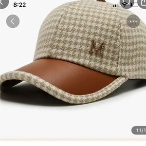 Monogram 'M' Houndstooth Baseball Cap with Brown Leather Visor